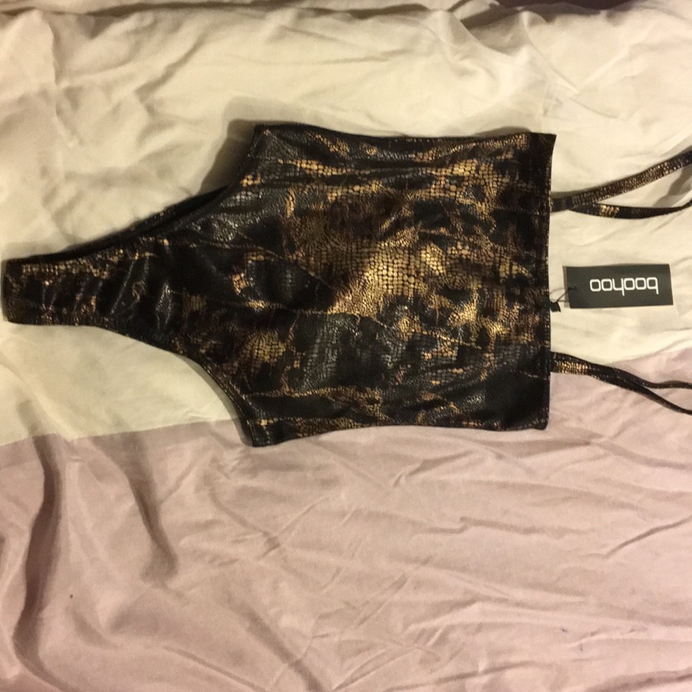 Gold snakeskin black body suit